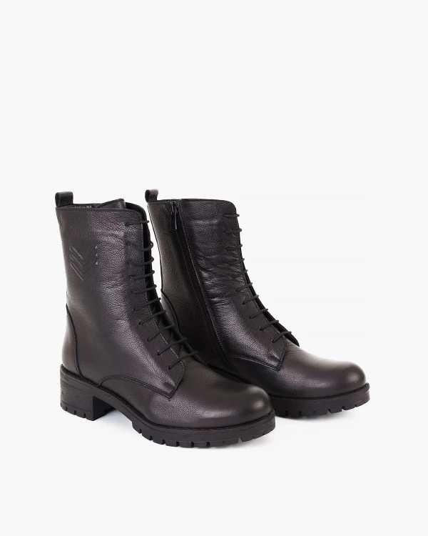 Czarne trzewiki damskie skórzane na obcasie 2