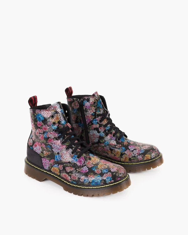 Czarne trzewiki damskie skórzane martensy w kwiatki 2