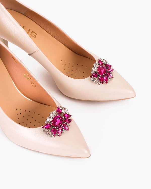 Różowo-srebrne klipsy do butów z kamieniami