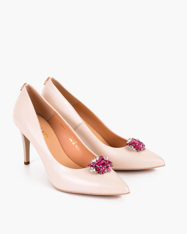 Różowo-srebrne klipsy do butów z kamieniami 2