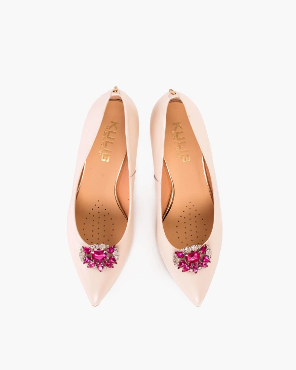 Różowo-srebrne klipsy do butów z kamieniami 3