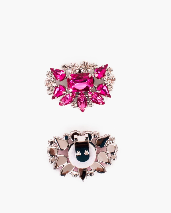 Różowo-srebrne klipsy do butów z kamieniami 4