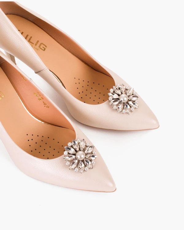 Srebrne klipsy do butów z perełkami