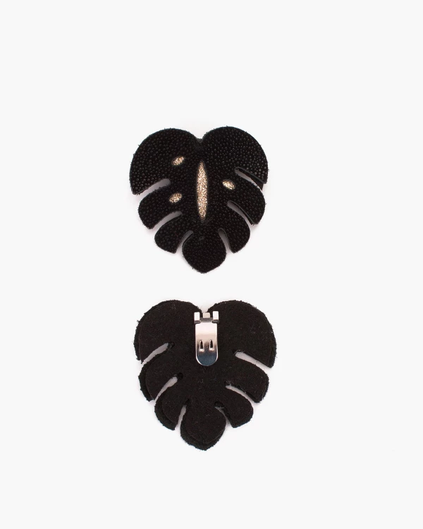 Czarne klipsy do butów liść monstera 4