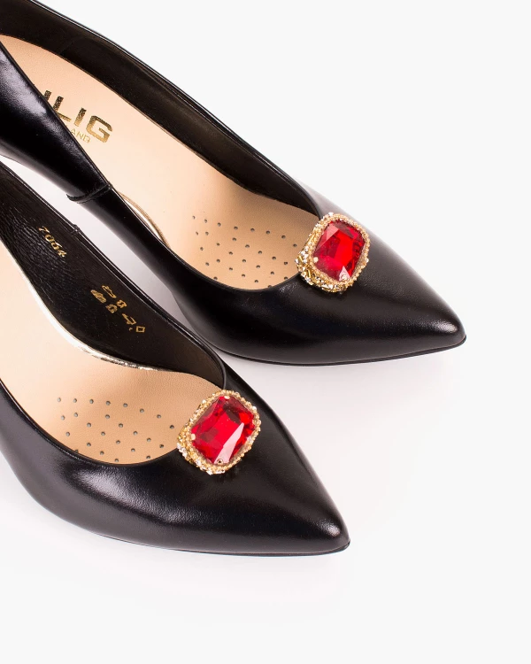 Czerwono-złote klipsy do butów z kamieniem