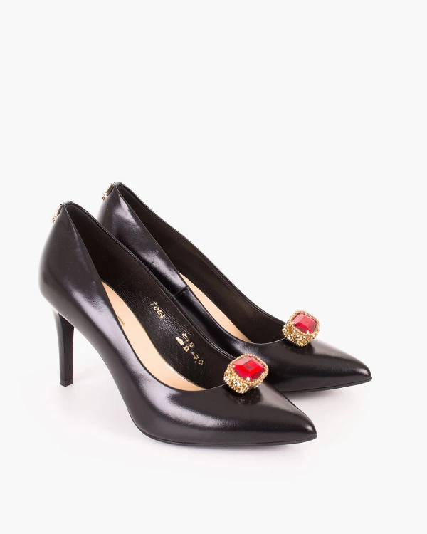 Czerwono-złote klipsy do butów z kamieniem 2