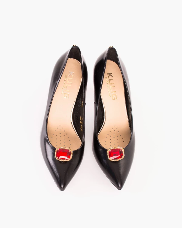 Czerwono-złote klipsy do butów z kamieniem 3