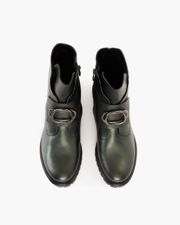 Zielone botki damskie ze skóry ekologicznej na niskim obcasie 3