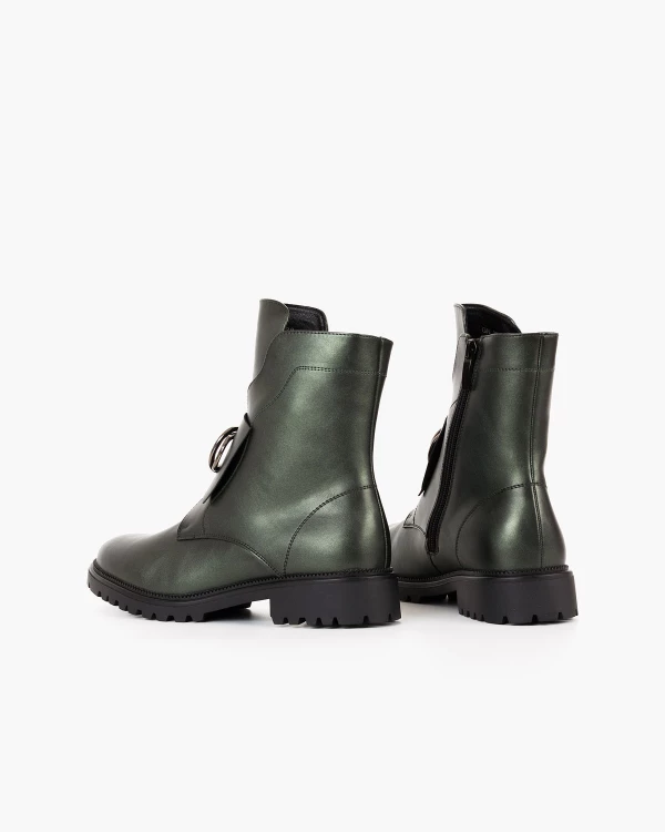 Zielone botki damskie ze skóry ekologicznej na niskim obcasie 4