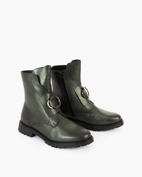 Zielone botki damskie ze skóry ekologicznej na niskim obcasie 2