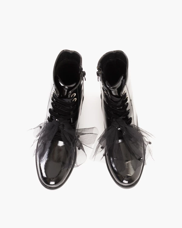 Czarne trzewiki damskie ze skóry ekologicznej na obcasie 3