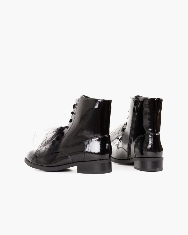 Czarne trzewiki damskie ze skóry ekologicznej na obcasie 4