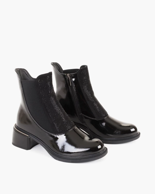 Czarne botki damskie ze skóry ekologicznej na klocku 2