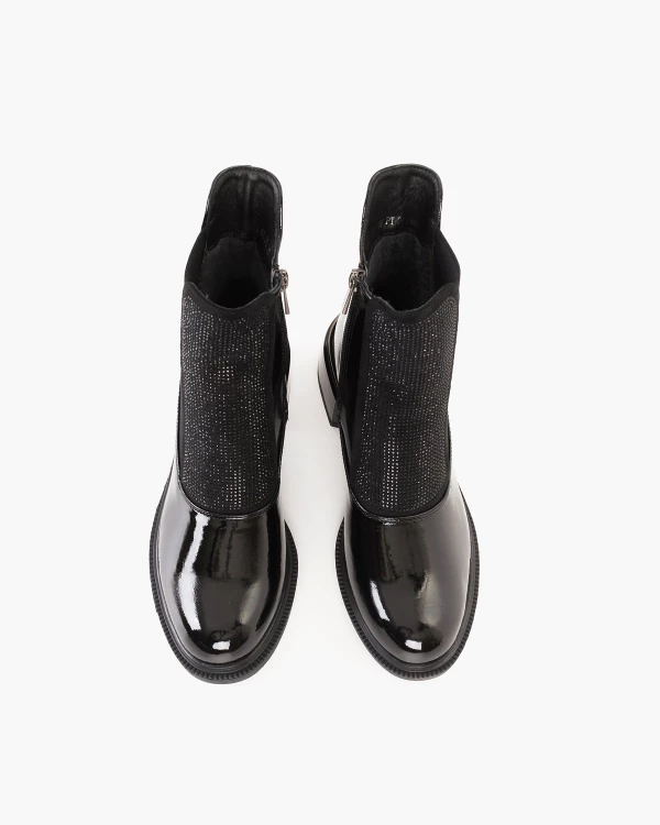 Czarne botki damskie ze skóry ekologicznej na klocku 3