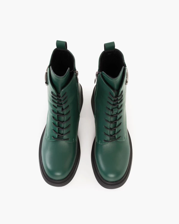 Zielone trzewiki damskie ze skóry licowej na słupku 3