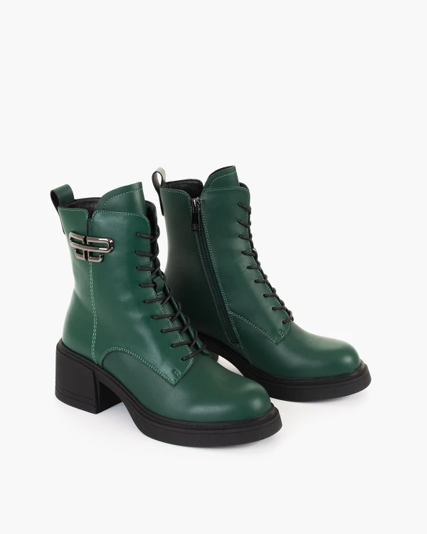 Zielone trzewiki damskie ze skóry licowej na słupku 2