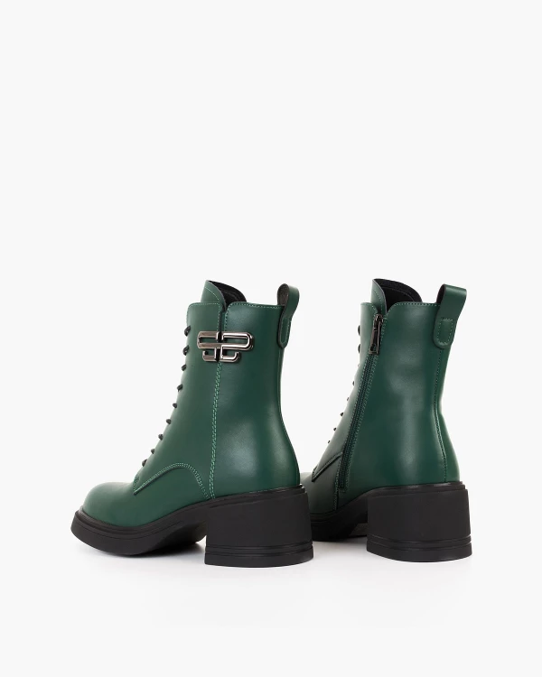 Zielone trzewiki damskie ze skóry licowej na słupku 4