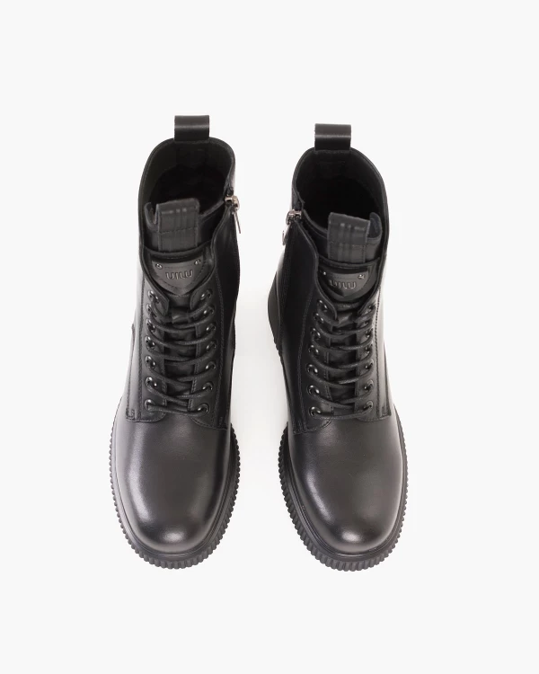 Czarne trzewiki damskie skórzane na klocku 3