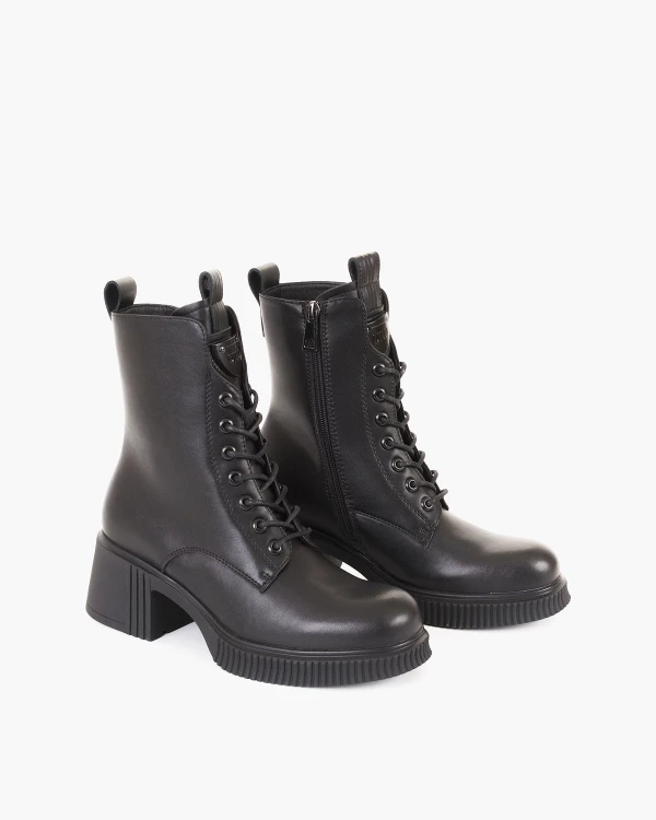 Czarne trzewiki damskie skórzane na klocku 2