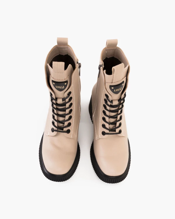 Beżowe trzewiki damskie z naturalnej skóry licowej 3