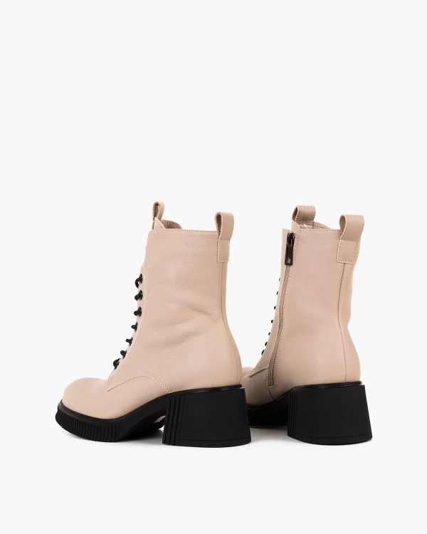 Beżowe trzewiki damskie z naturalnej skóry licowej 4