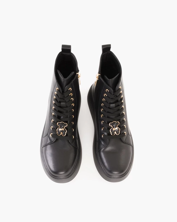 Czarne trzewiki damskie ze skóry licowej na platformie 3