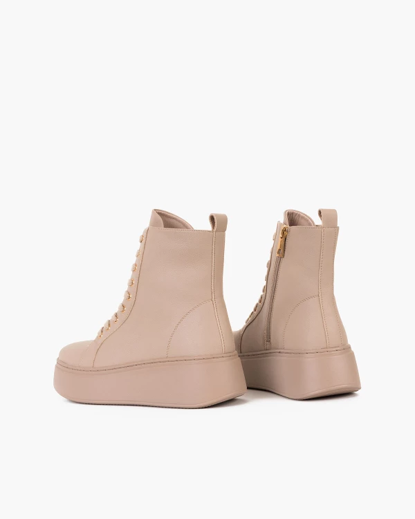 Beżowe trzewiki damskie skórzane na platformie 4