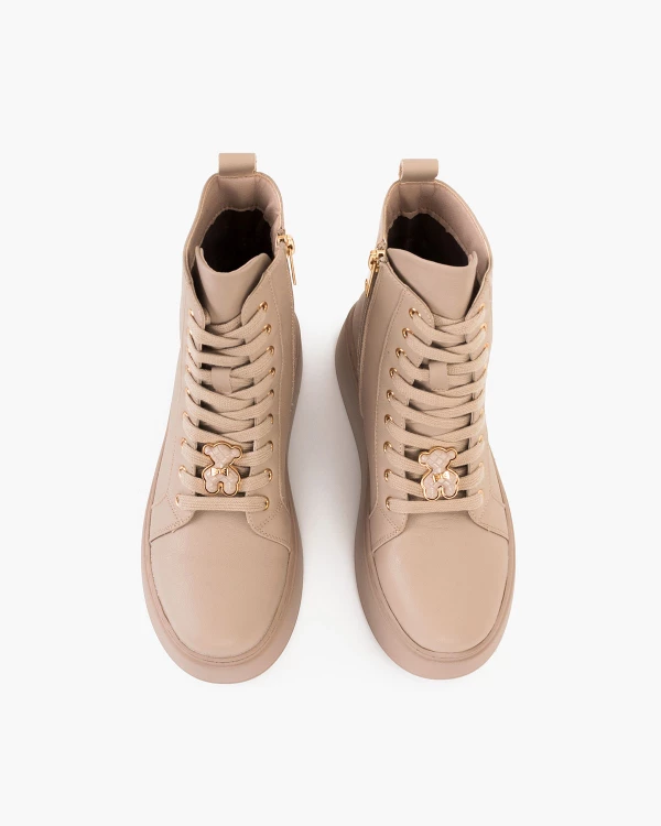 Beżowe trzewiki damskie skórzane na platformie 3