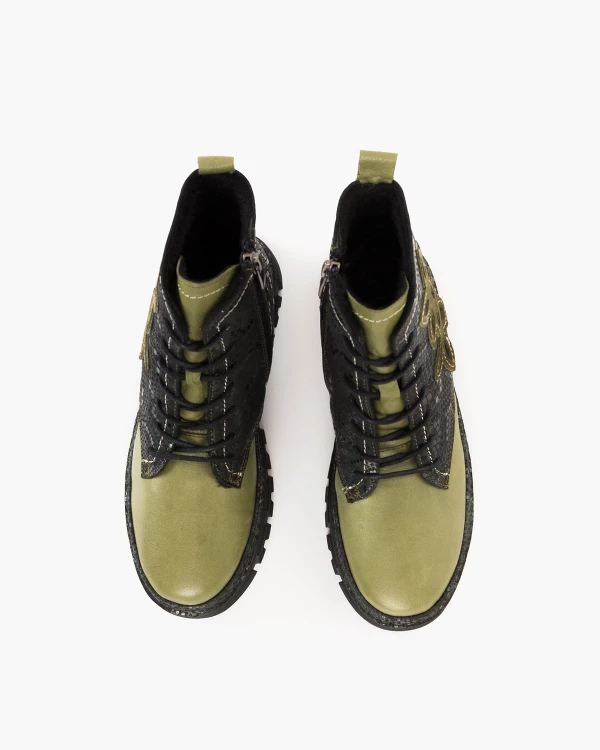 Oliwkowo-czarne trzewiki damskie ze skóry licowej 3