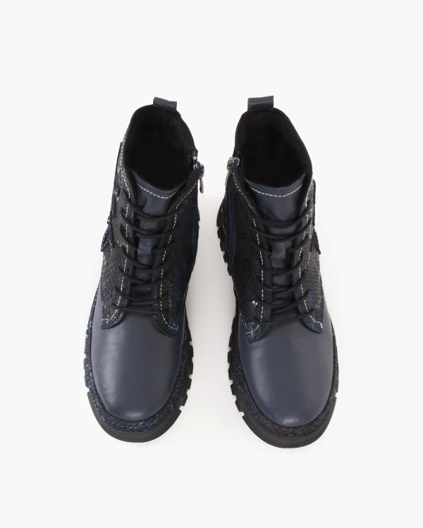 Granatowo-czarne trzewiki damskie skórzane na obcasie 3