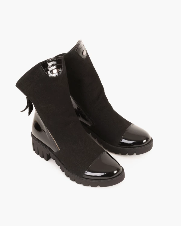 Czarne botki damskie z naturalnej skóry nubukowej