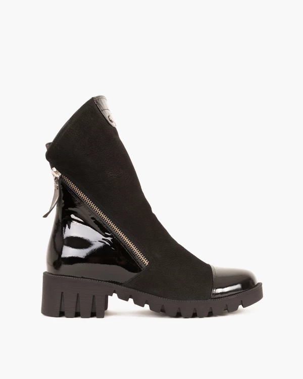 Czarne botki damskie z naturalnej skóry nubukowej 2