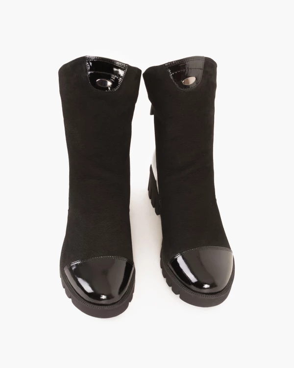 Czarne botki damskie z naturalnej skóry nubukowej 4