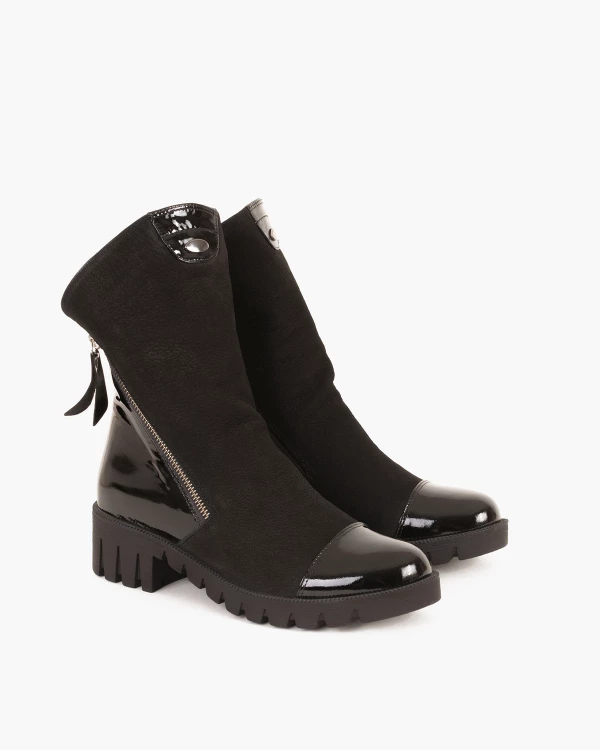 Czarne botki damskie z naturalnej skóry nubukowej 3