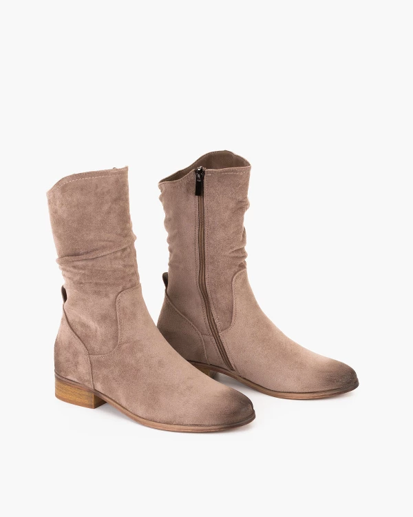 Beżowe botki damskie z eko-zamszu z wysoką cholewką 2
