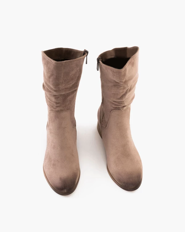 Beżowe botki damskie z eko-zamszu z wysoką cholewką 3