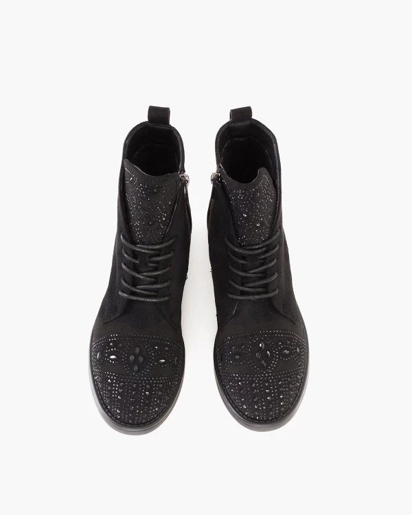 Czarne trzewiki damskie z eko-zamszu z kamieniami 3