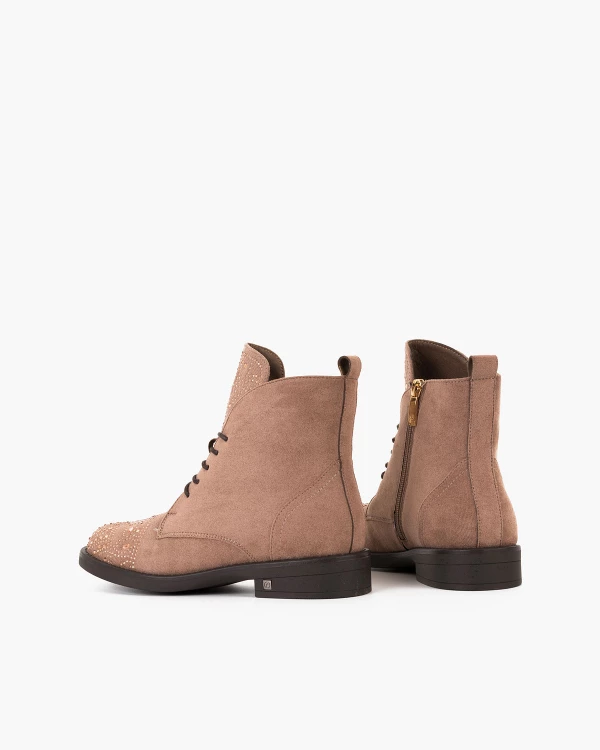 Ciemnobeżowe trzewiki damskie z eko-zamszu z kamieniami 4