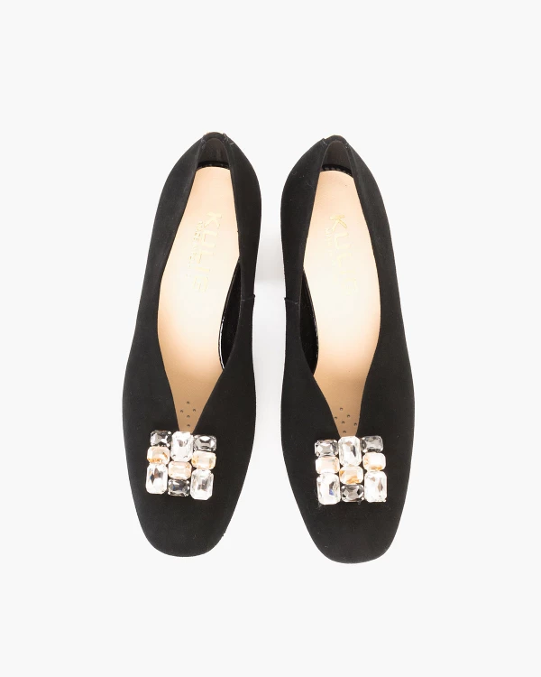 Czarne czółenka ze skóry zamszowej z kamieniami 3