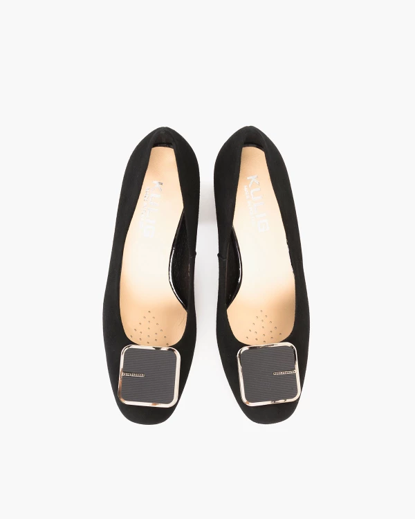 Czarne czółenka ze skóry zamszowej na klocku 3