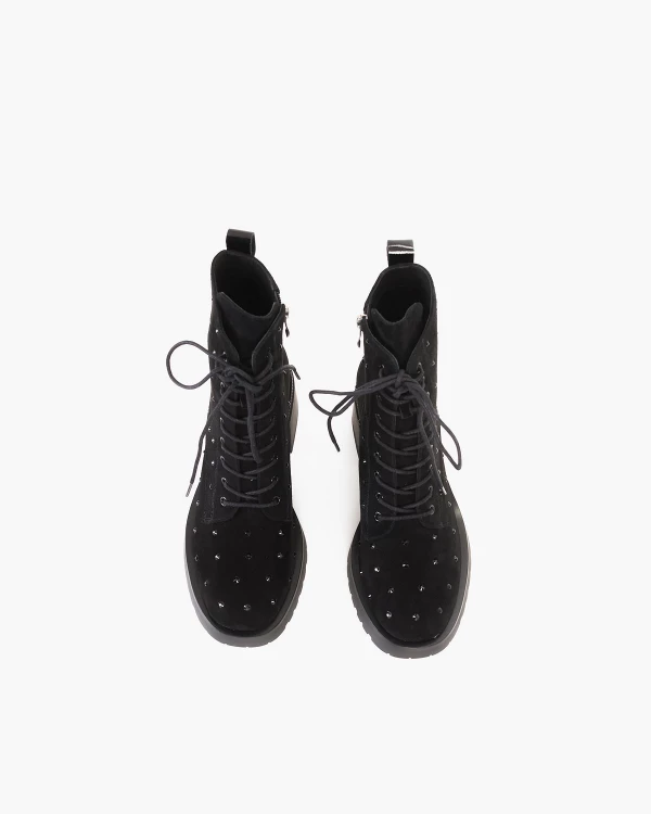 Czarne trzewiki damskie ze skóry naturalnej z kamieniami 3