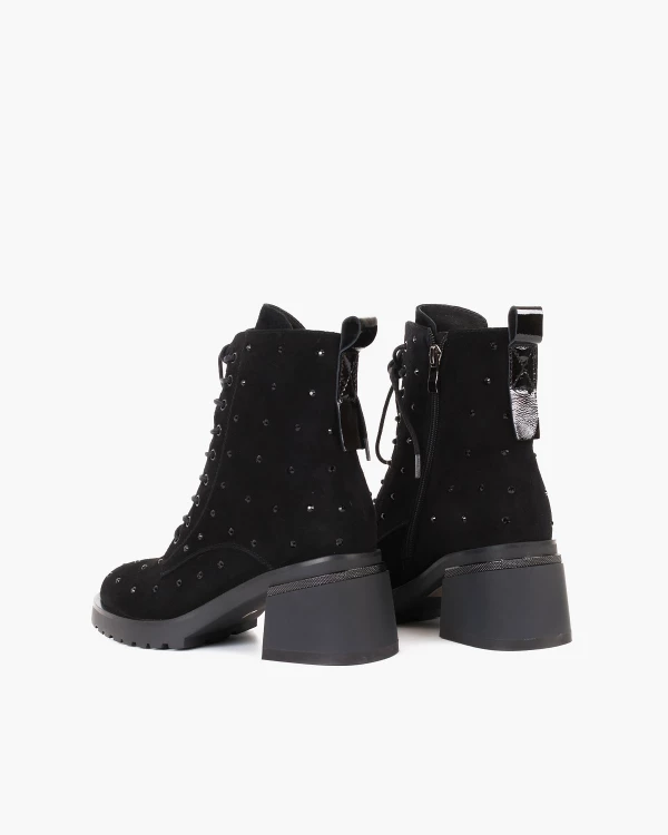 Czarne trzewiki damskie ze skóry naturalnej z kamieniami 4