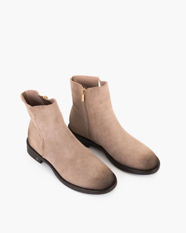 Beżowe botki damskie z eko-zamszu