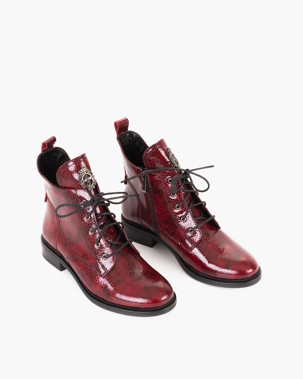 Bordowe trzewiki damskie lakierowane na obcasie