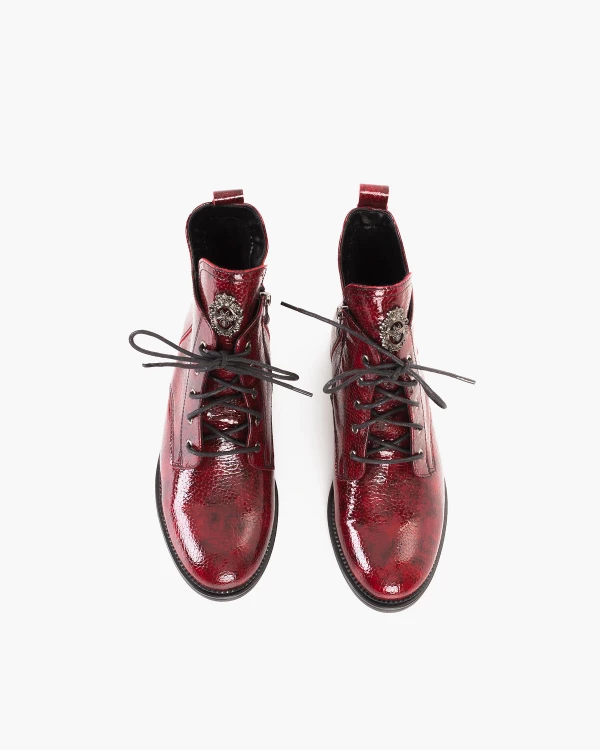 Bordowe trzewiki damskie lakierowane na obcasie 3