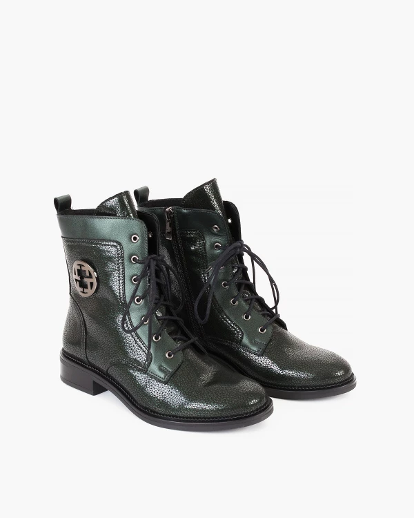 Ciemnozielone trzewiki damskie z naturalnej skóry nubukowej 2