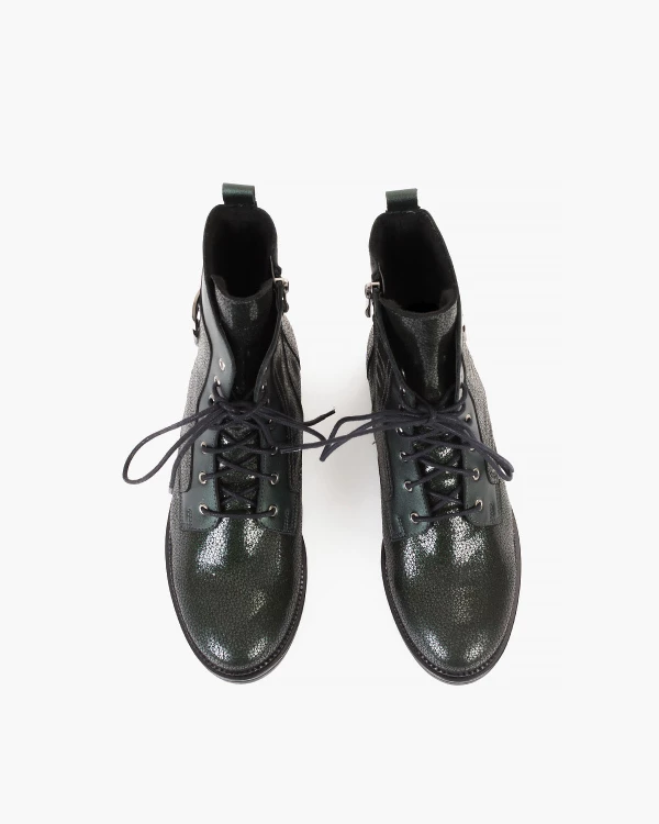 Ciemnozielone trzewiki damskie z naturalnej skóry nubukowej 3