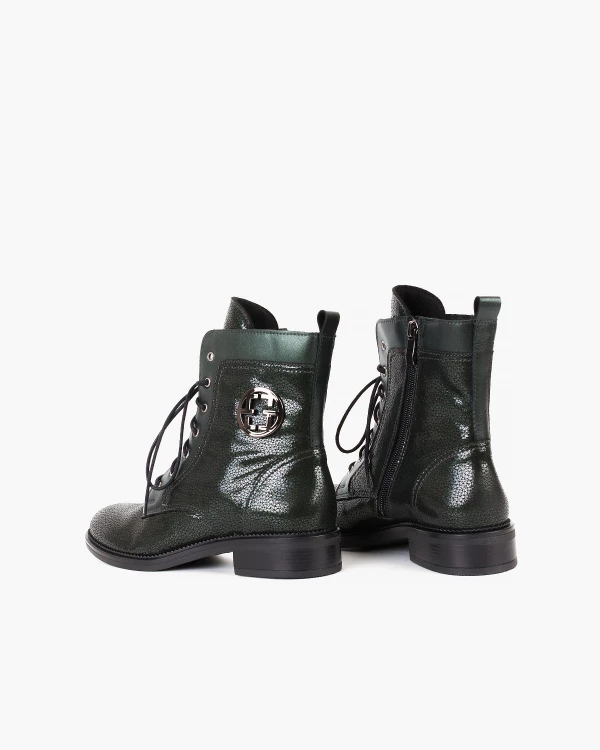 Ciemnozielone trzewiki damskie z naturalnej skóry nubukowej 4