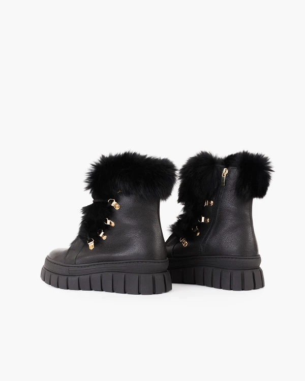 Czarne trzewiki damskie skórzane z futerkiem 4