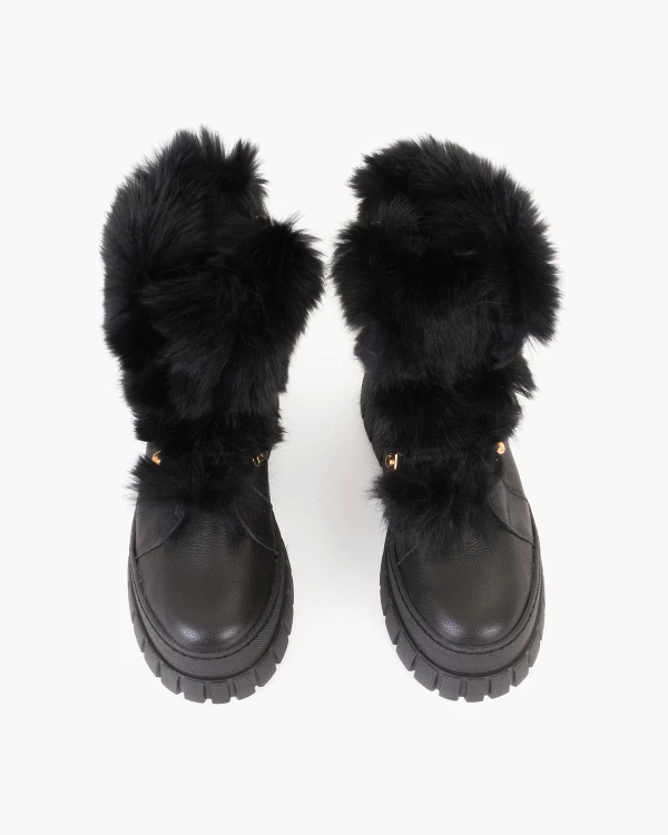 Czarne trzewiki damskie skórzane z futerkiem 3